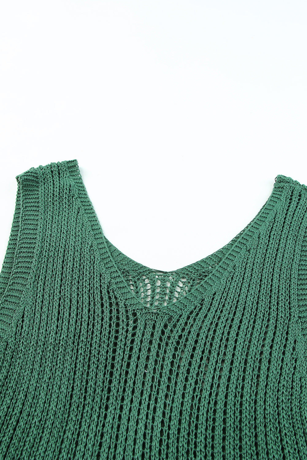 Green Hollowed Knit Sleeveless V Neck Tank Top