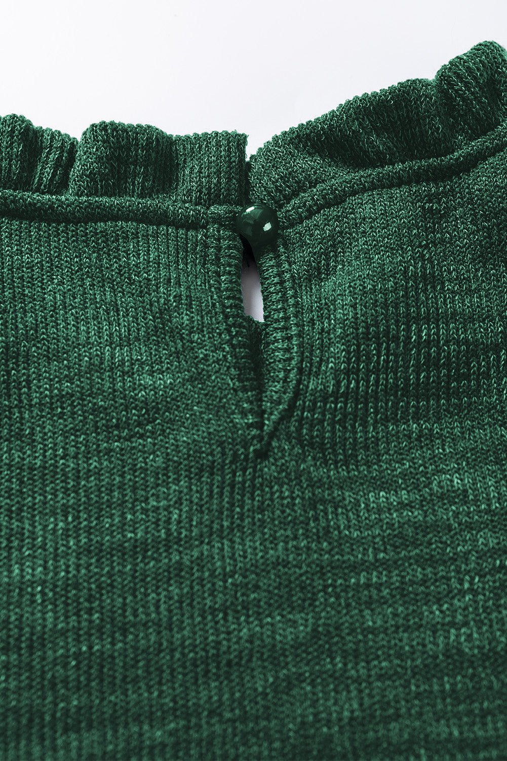 Green Floral Ribbed Frill Neck Long Sleeve Top with a Misty Twist