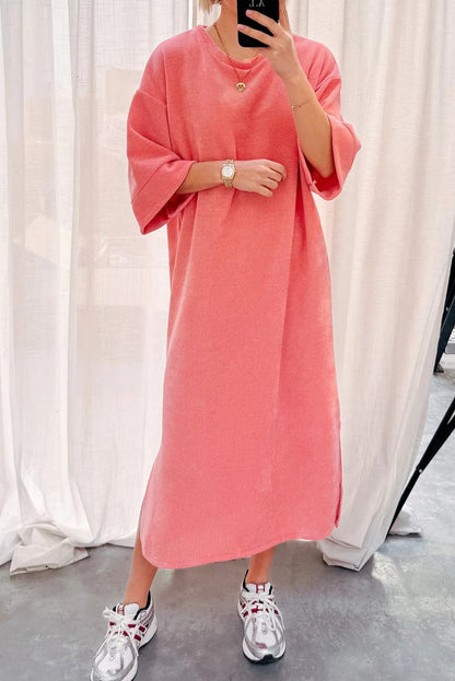 Desert Flower Corduroy Drop Shoulder Loose T Shirt Dress