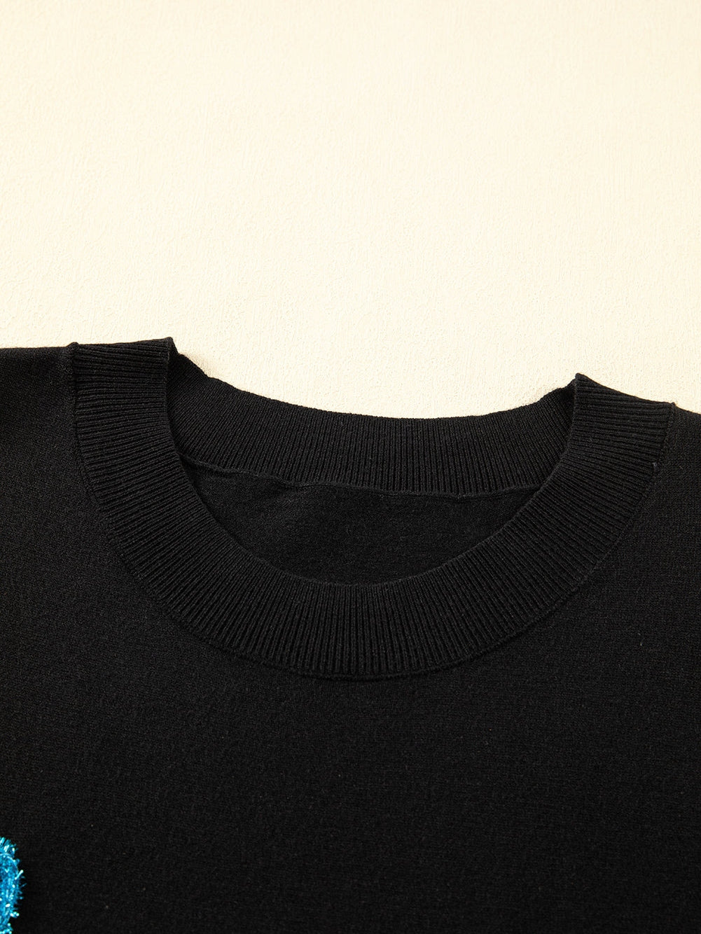 Sparkling Black Glitter Tinsel Cheers Plus Size Short Sleeve Sweater