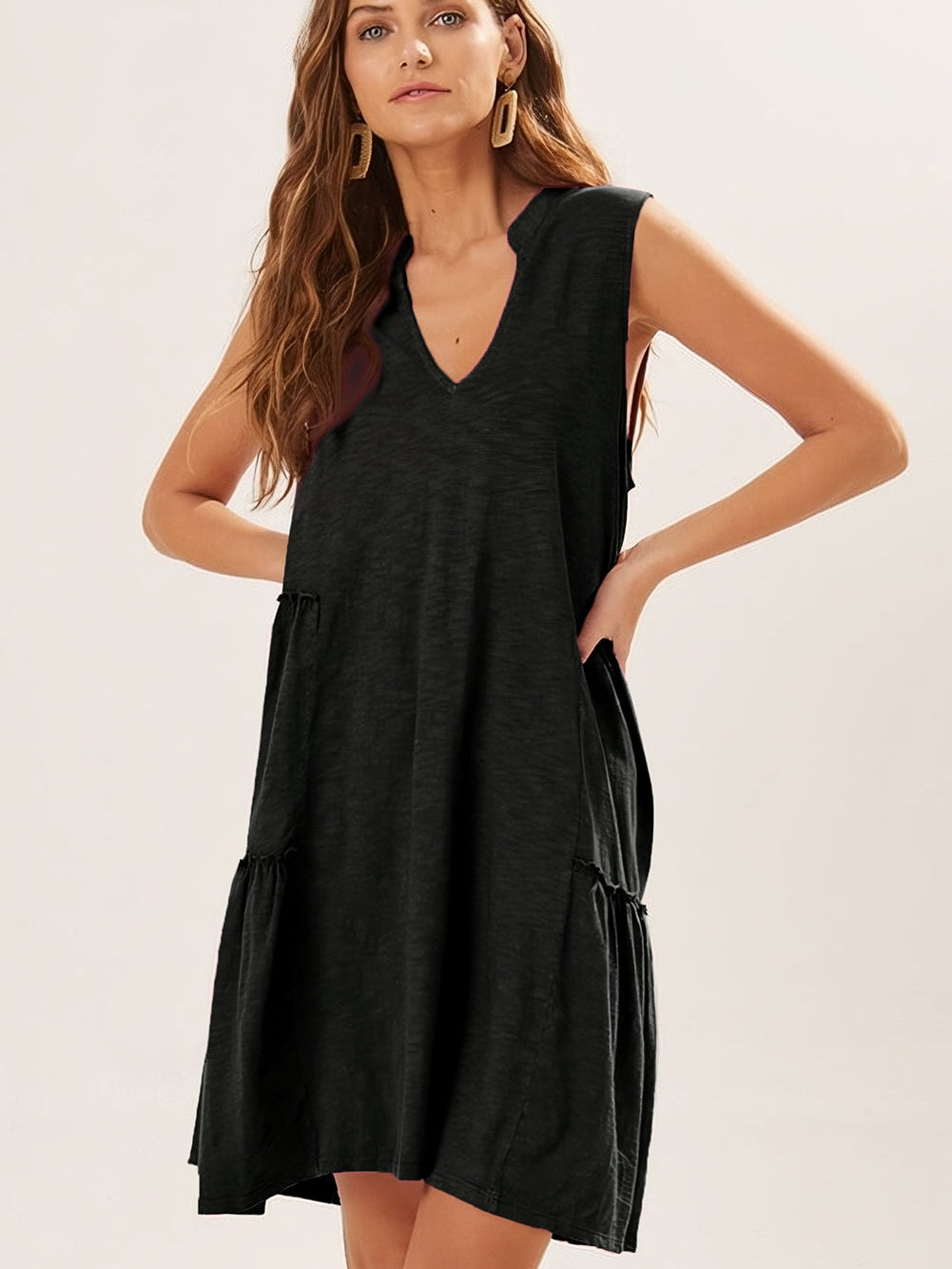 Solid Color V Neck Sleeveless Maxi Dress