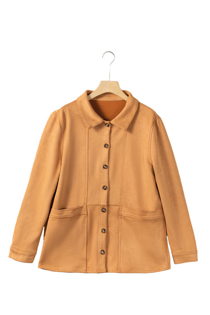 Faux Suede Camel Button-Up Jacket with Southern Belle Style
