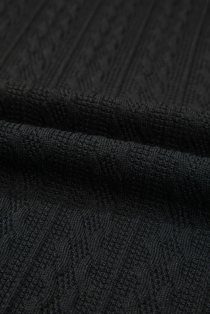 Black Textured Knit Side Pockets Open Front Cardigan