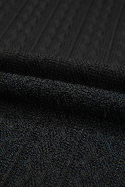 Black Textured Knit Side Pockets Open Front Cardigan