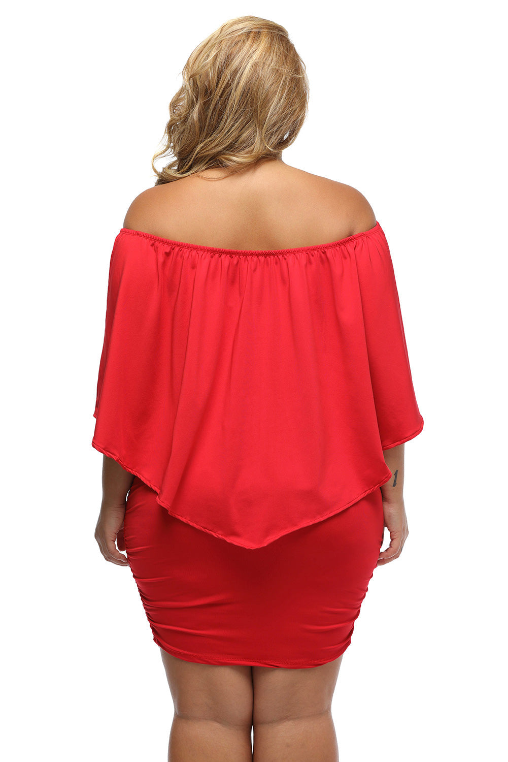 Fiery Red Plus Size Layered Mini Poncho Dress with Versatile Neckline