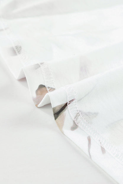 Printed Lace Up Lapel Waist Short Sleeved Midi Dress