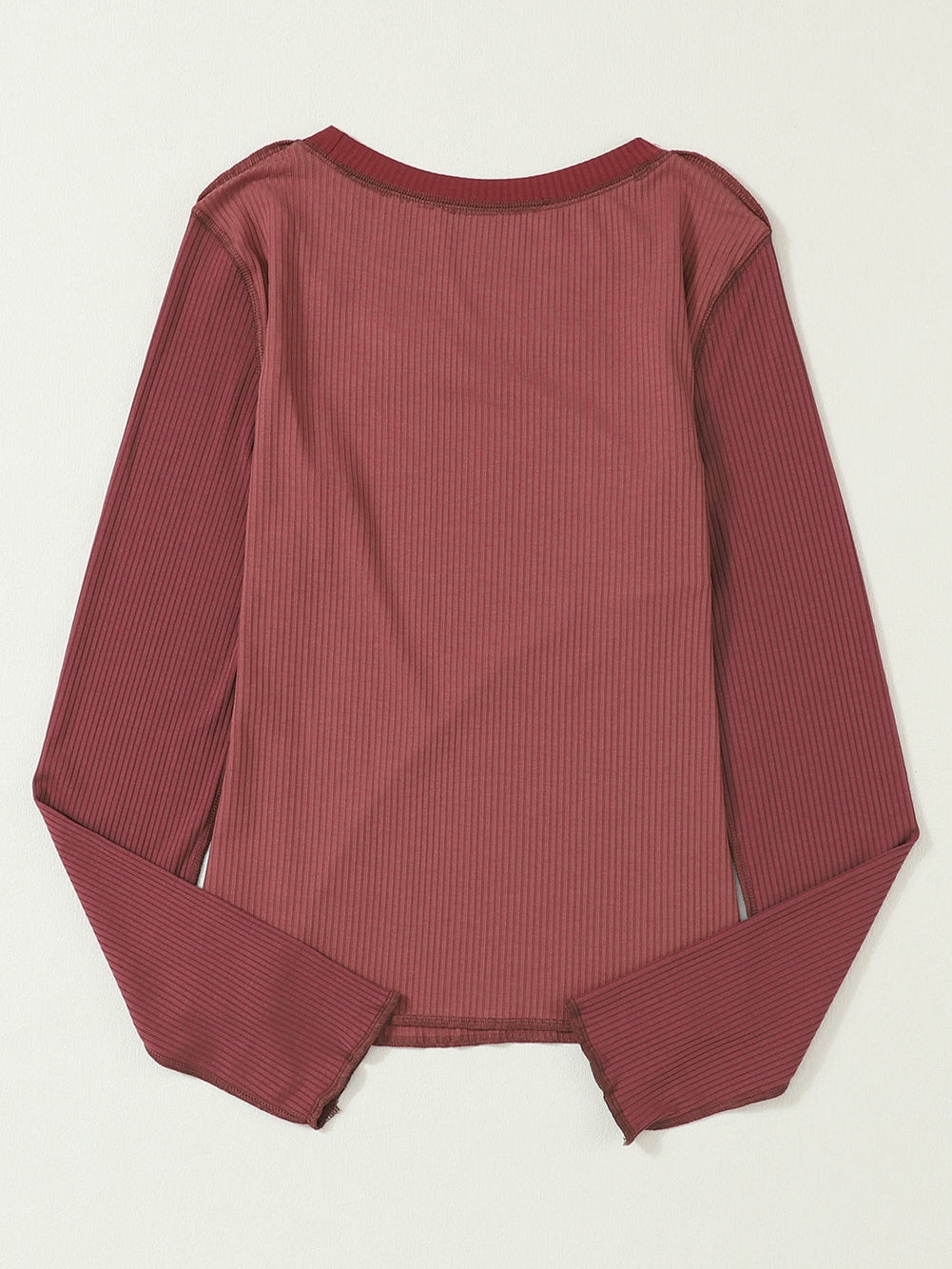 Fiery Red Color Block Ribbed Knit Top with Exposed Seams