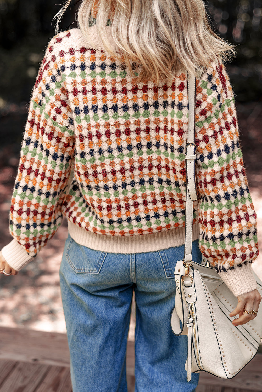 Multicolour Dotty Pattern Knit Button Front V Neck Sweater Cardigan