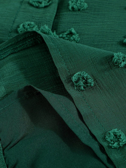 Green Fuzzy Polka Dot Shirt with Long Sleeves