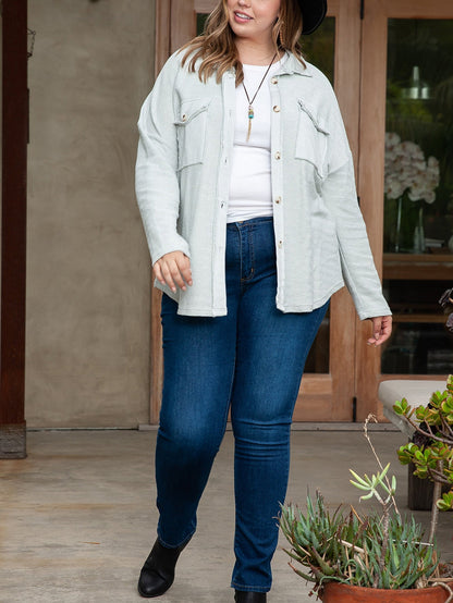 Gray Exposed Seam Flap Pocket Plus Size Shacket