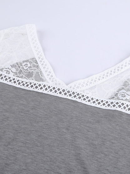 Gray Knit Lace Detail Cap Sleeve Top