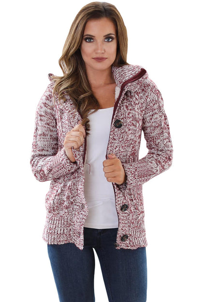 Fiery Crimson Hooded Cable Knit Sweater Coat