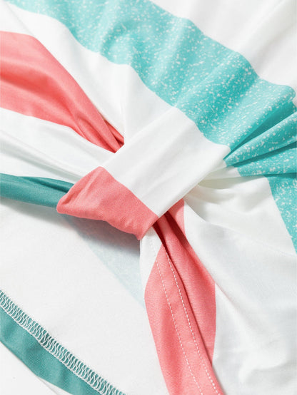 Vibrant Striped Plus Size Crew Neck Tankini Top