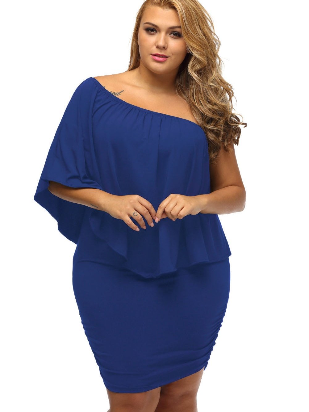Elegant Blue Layered Poncho Dress for Plus Size Women