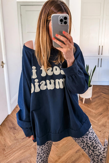 Navy Blue Lost In Music Oversized Sweatshirt