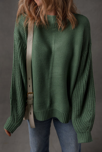 Mist Green Solid Color Front Seam Drop Shoulder Loose Sweater