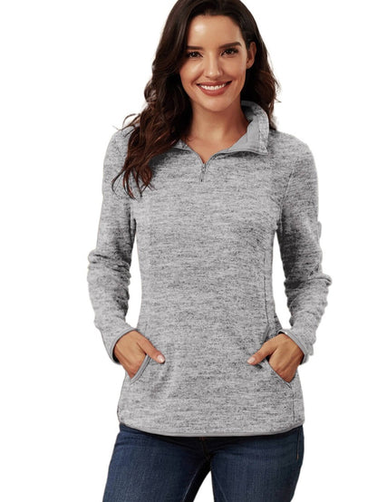 Heathered Gray Zip-Up Pullover with Kangaroo Pocket