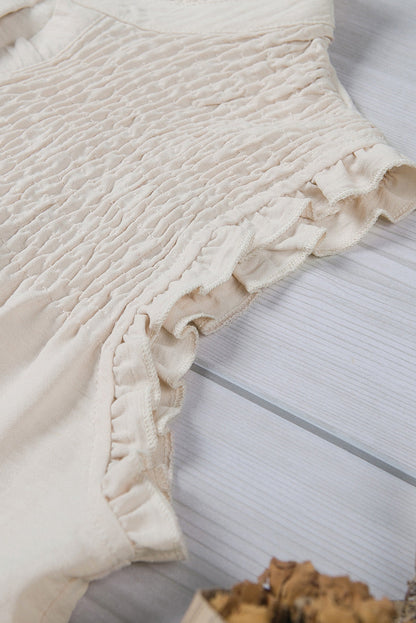 Apricot Frilled Sleeveless Top with Button Front Detail