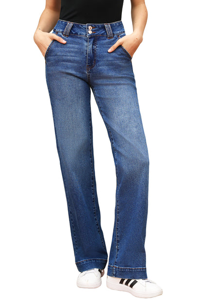 Ashleigh Blue Double Button Zip Fly Straight Leg Jeans