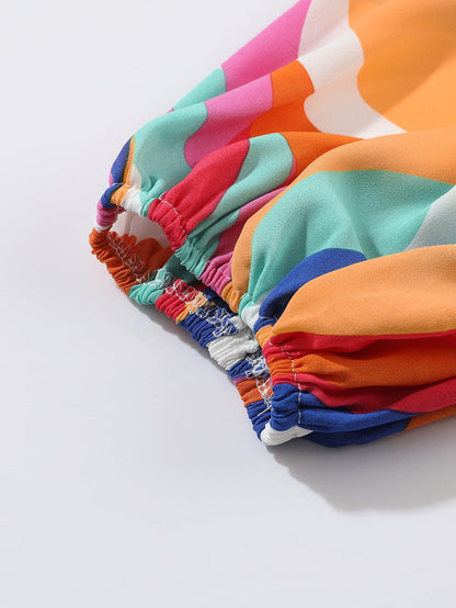 Vibrant Multicolor Abstract Print Plus Size Belted Shift Dress