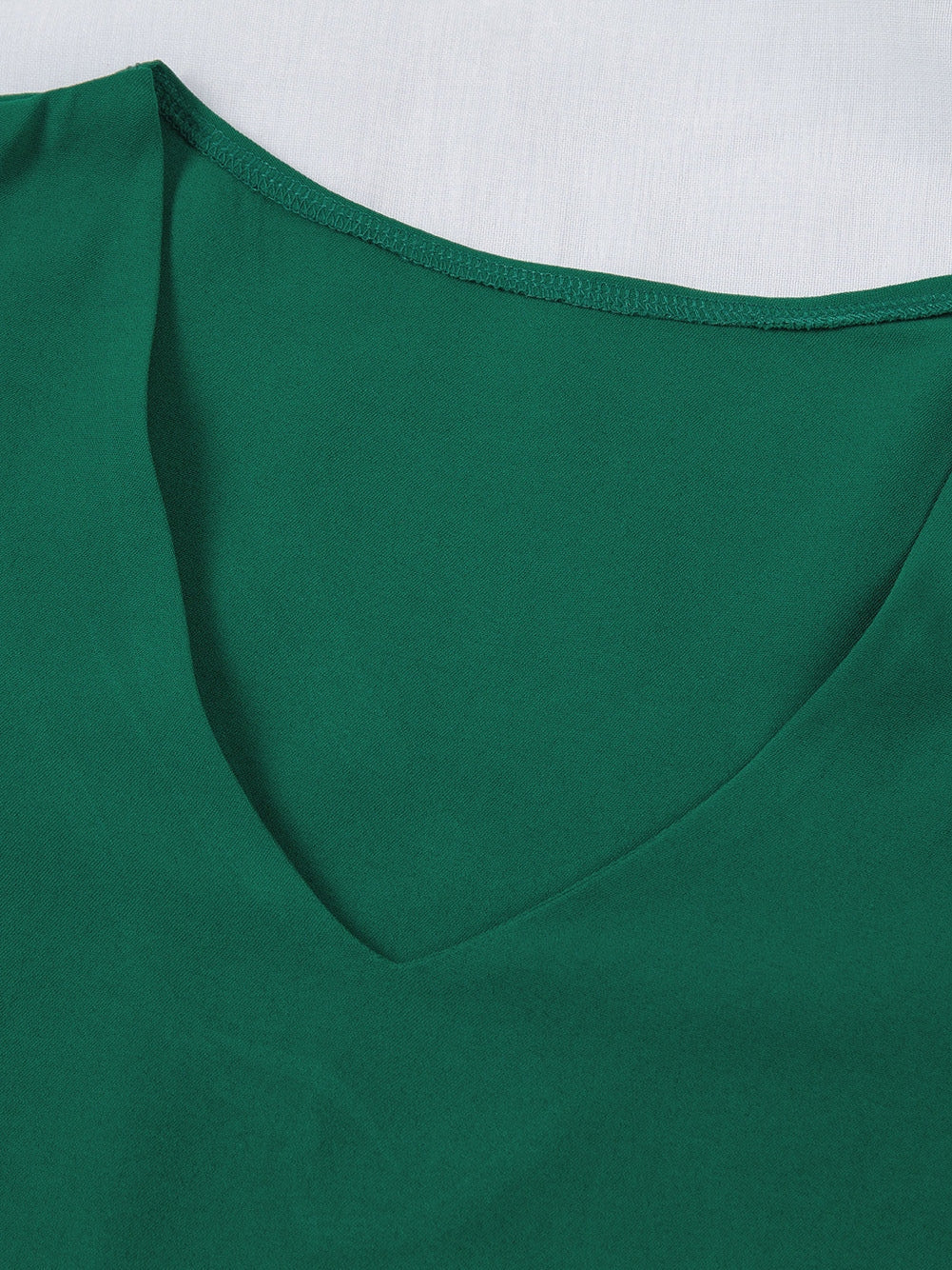 Green Sheer Flare Sleeve V Neck Casual Blouse