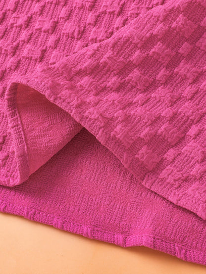 Coral Paradise Solid Textured Bubble Sleeve Plus Size Blouse