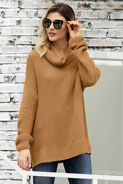 Khaki Warm and Cozy Turtleneck Sweater with Long Sleeves
