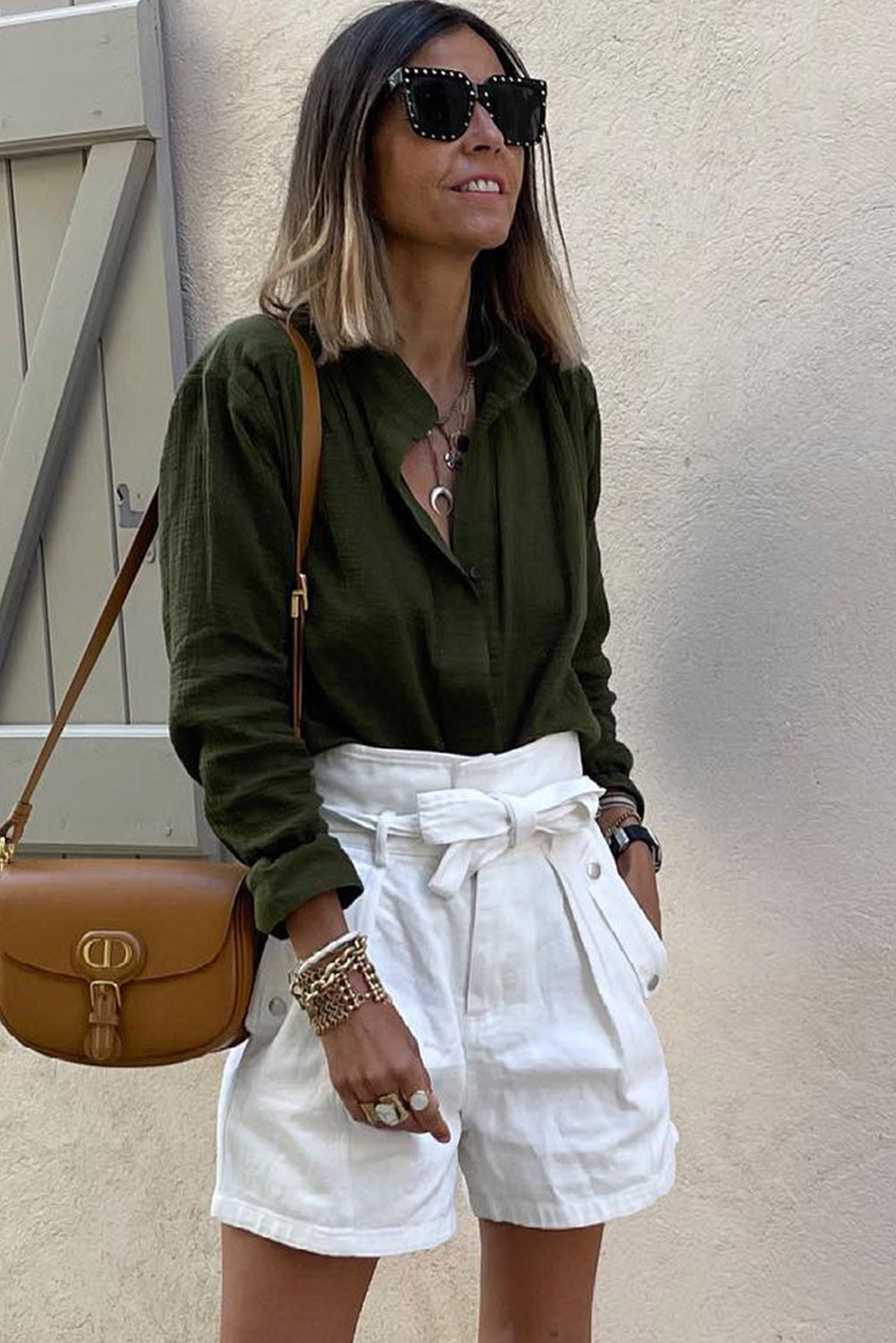 Green Crinkle Textured Button Front Jungle Shirt