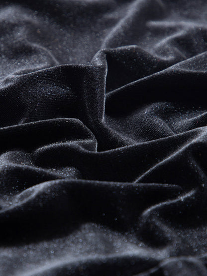 Elegant Black Velvet Peplum Shirt with Sequin Detail