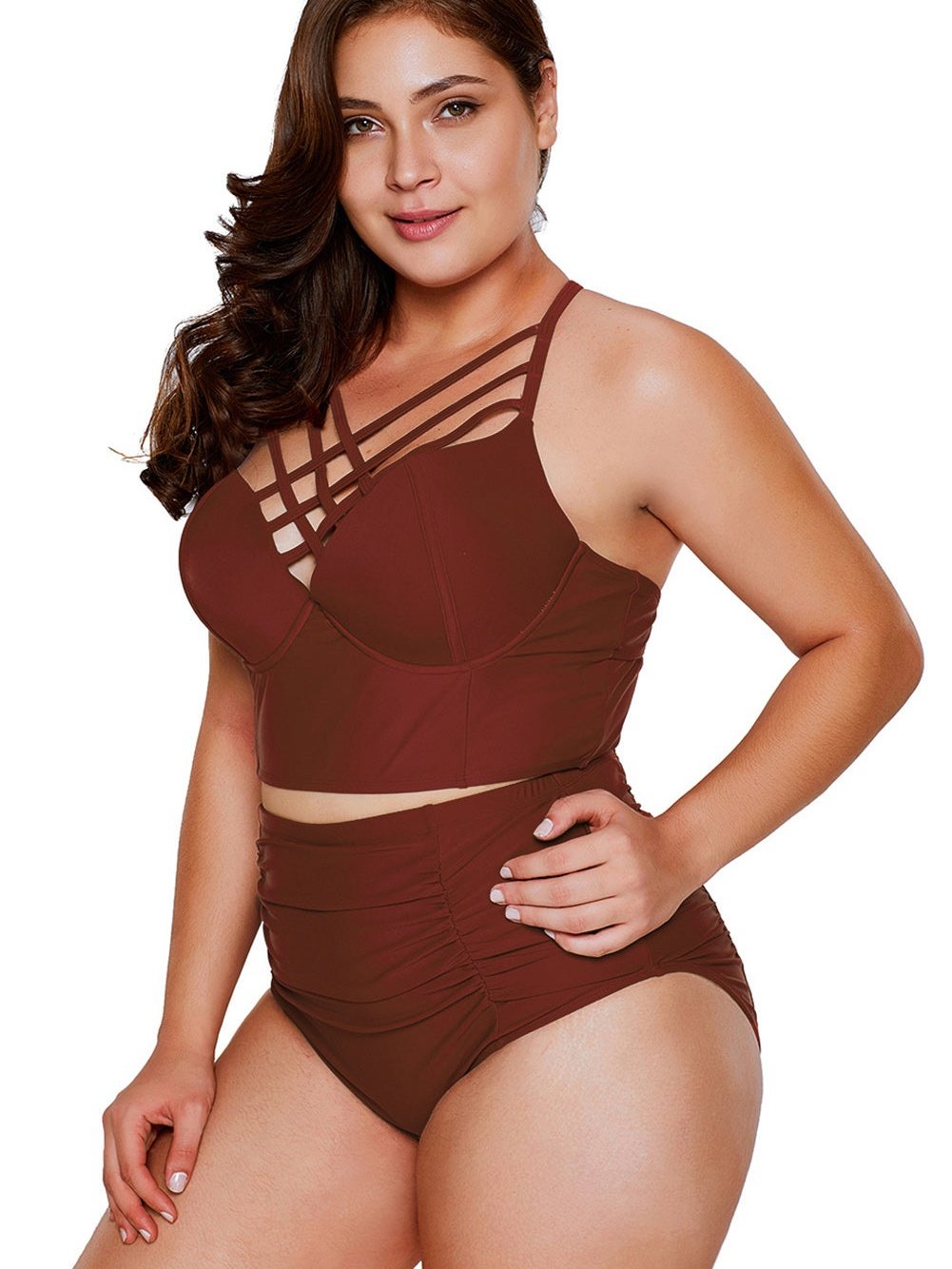 Fiery Red V-Neck High Waist Plus Size Bikini Set