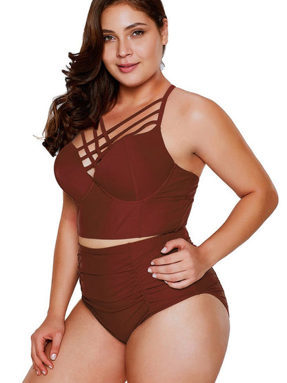 Fiery Red V-Neck High Waist Plus Size Bikini Set