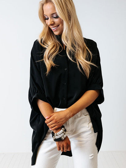 Satin Commute Solid Color V Neck Long Sleeved Blouse