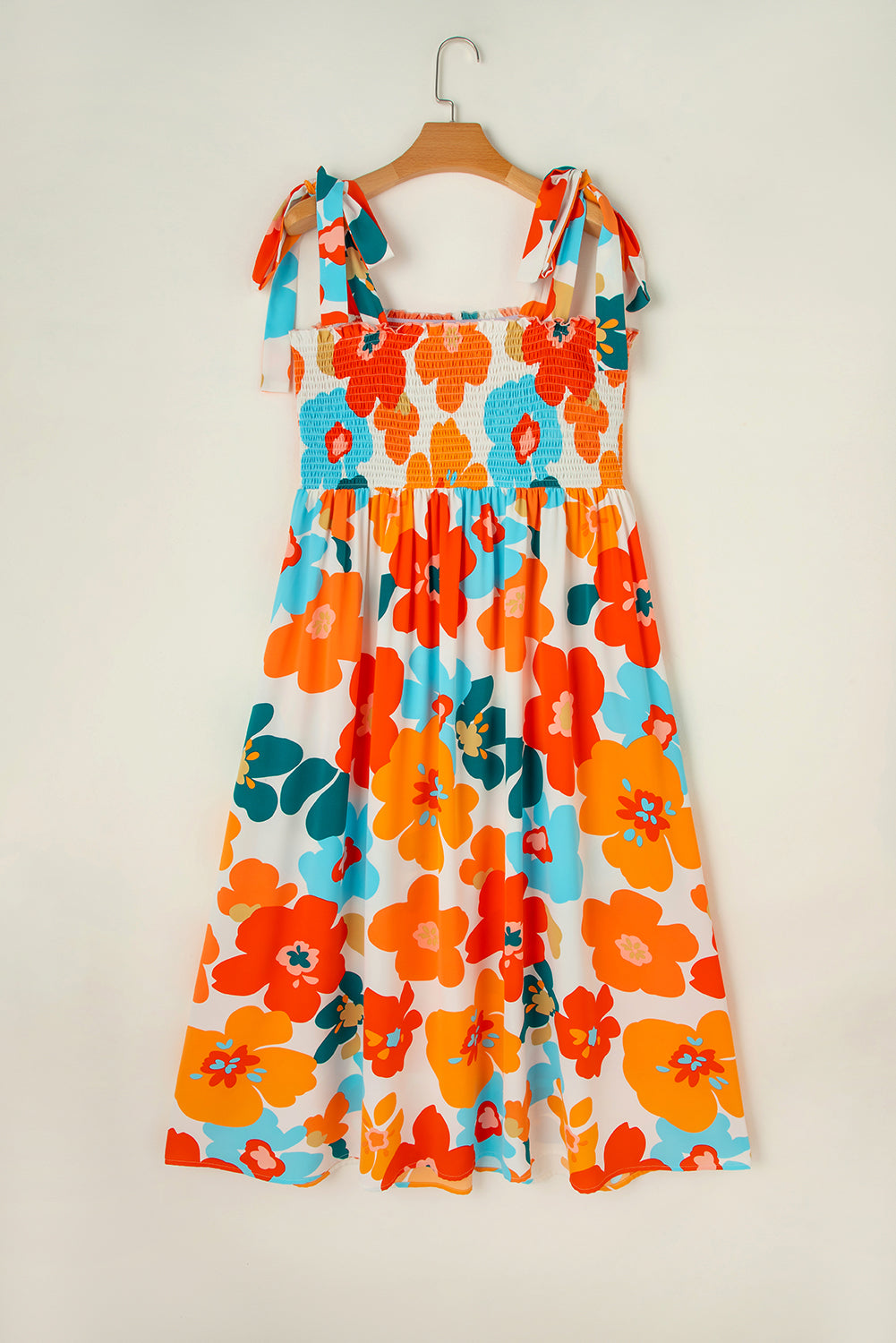 Smocked Floral Print Plus Size White Jumpsuit with Wide Leg