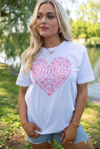 Heartfelt Floral Mama Graphic Tee in White