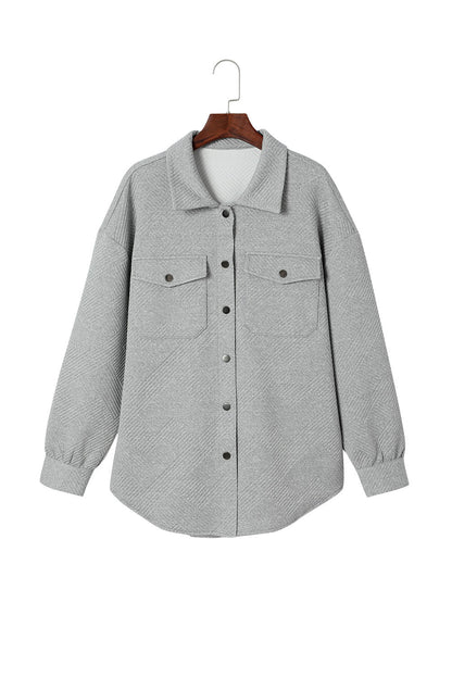 Gray Solid Textured Flap Pocket Buttoned Shacket