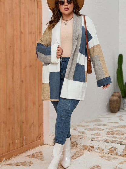 Colorblock Knit Cardigan for Curvy Figures