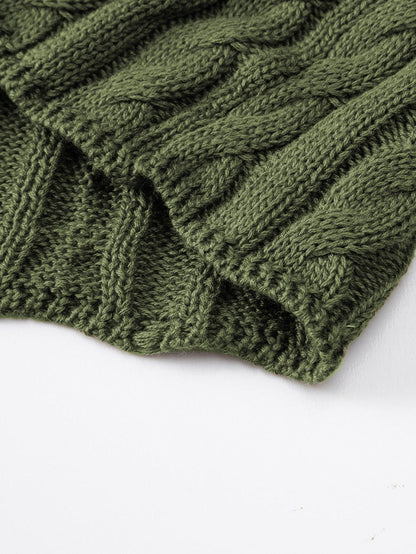 Green Jungle Cable Knit Short Sleeve Sweater with Crew Neck