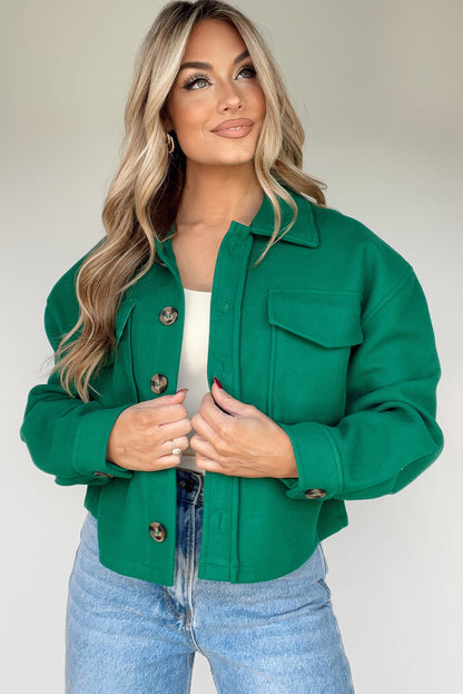 Dark Green Big Flap Pockets Chunky Boxy Fit Chic Jacket