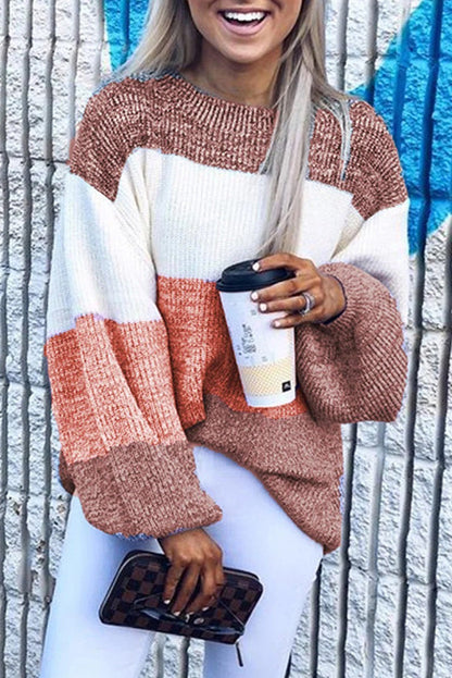Orange Long Sleeve Knitted Round Neck Casual Sweater