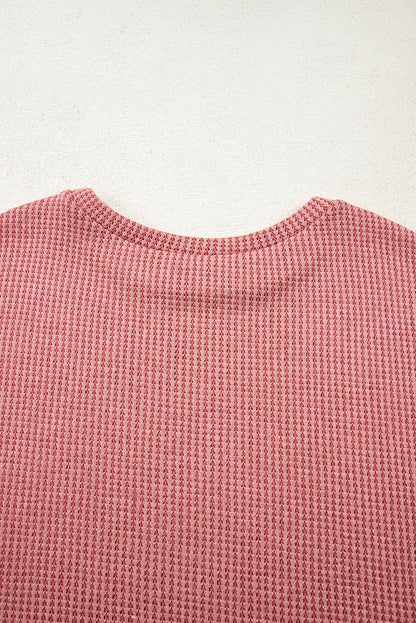 Mineral Red Textured Loose Pullover Top and Casual Short Two-piece Lounge Set