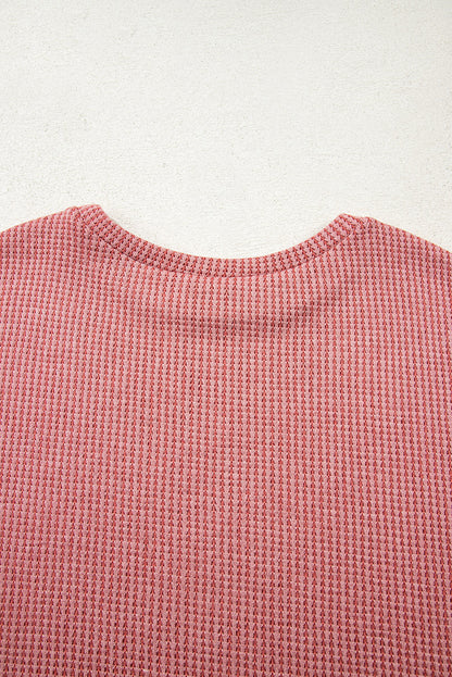 Mineral Red Textured Loose Pullover Top and Casual Short Two-piece Lounge Set