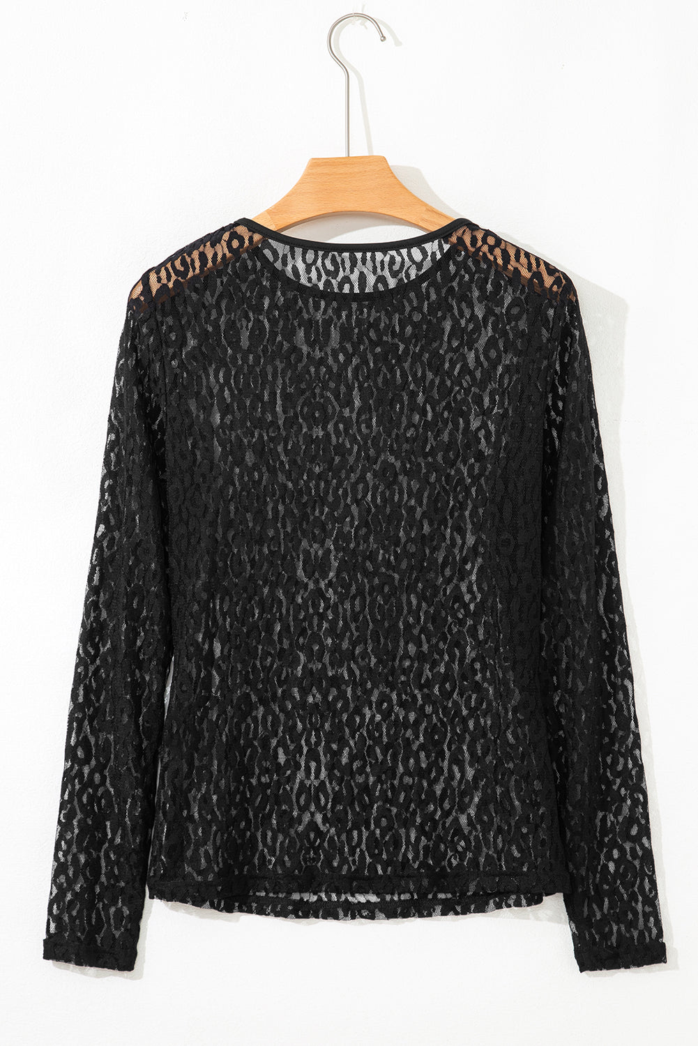Black Leopard Pattern Sheer Mesh Long Sleeve Top