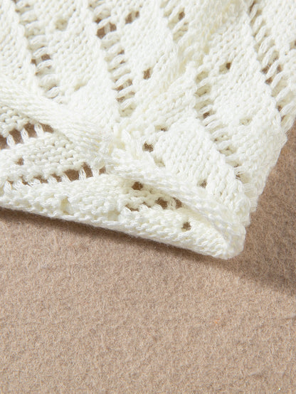 White Crochet Two-Piece Beach Dress with Drawstring Accents