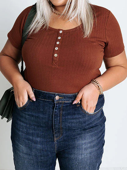 Chestnut Plus Size Ribbed Knit Henley Tee