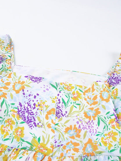 Floral Print Ruffle Sleeve Plus Size Mini Dress