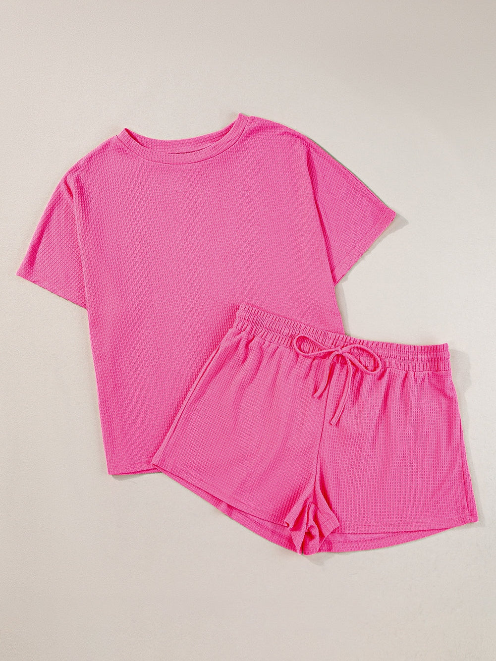 Rose Red Solid Waffle Knit Plus Size Two Piece Set