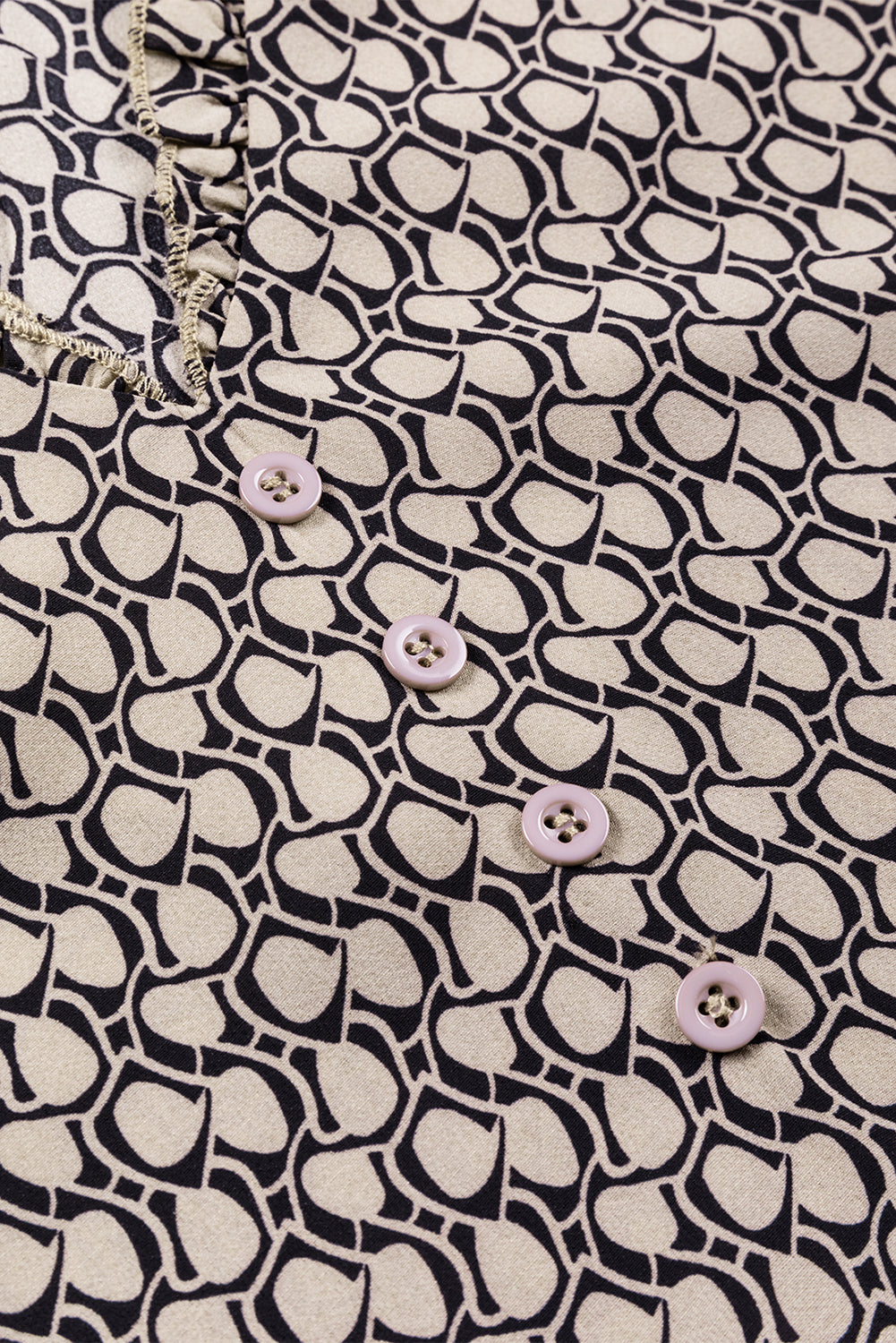 Frenchy Frill V-Neck Printed Shift Blouse in Light Beige