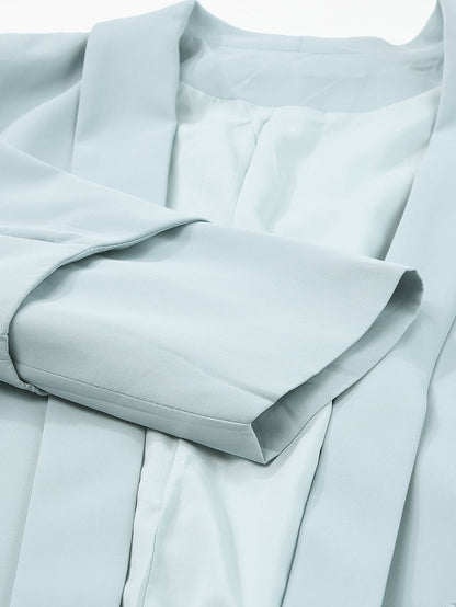 Sky Blue Plus Size Soft Lightweight Pocketed Lapel Blazer