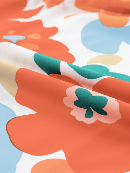 Floral Bliss Plus Size Orange Maxi Dress with Square Neck