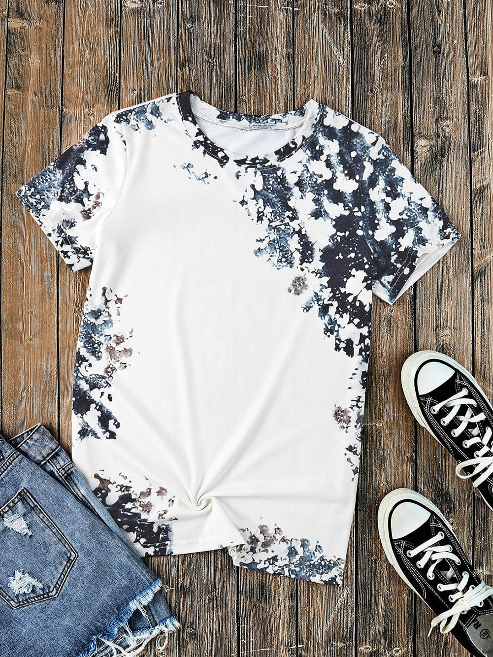 Gray Tie-Dye Bleached Western Shift Tee